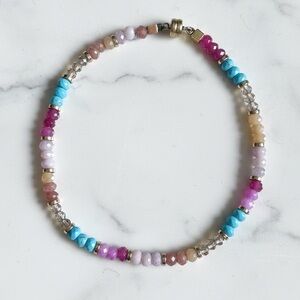 Multicolour Fuchsia & Orange & Turquoise Quartz Bracelet with Gold Hematite